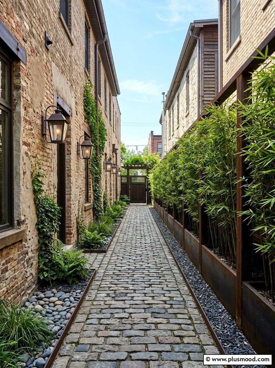 Narrow Cobblestone Side Yard - 25 small backyard ideas with cobblestone