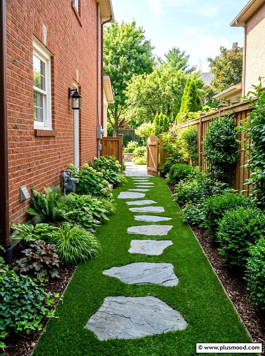 Narrow side yard turf - 25 small backyard ideas with artificial turf