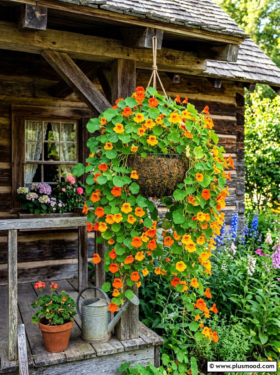 Nasturtium hanging basket - 25 summer hanging basket ideas for front porch