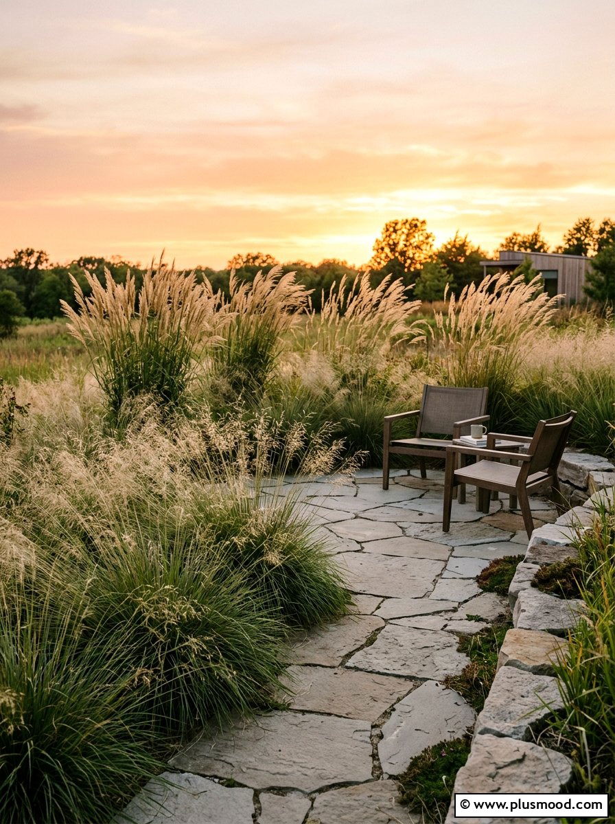 Native Ornamental Grass Landscape - 25 small backyard ideas with native plants