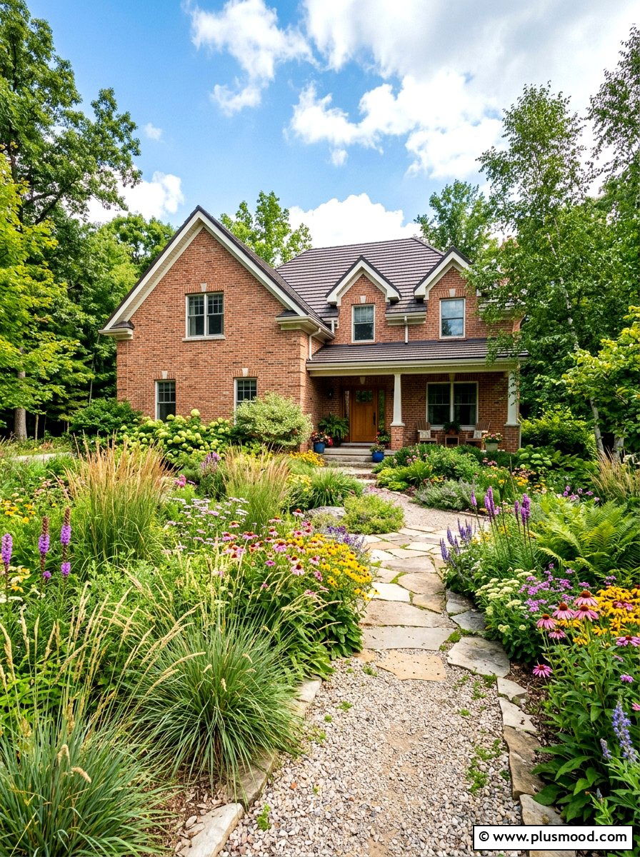 Native Plant Landscape - 25 summer brick house curb appeal ideas