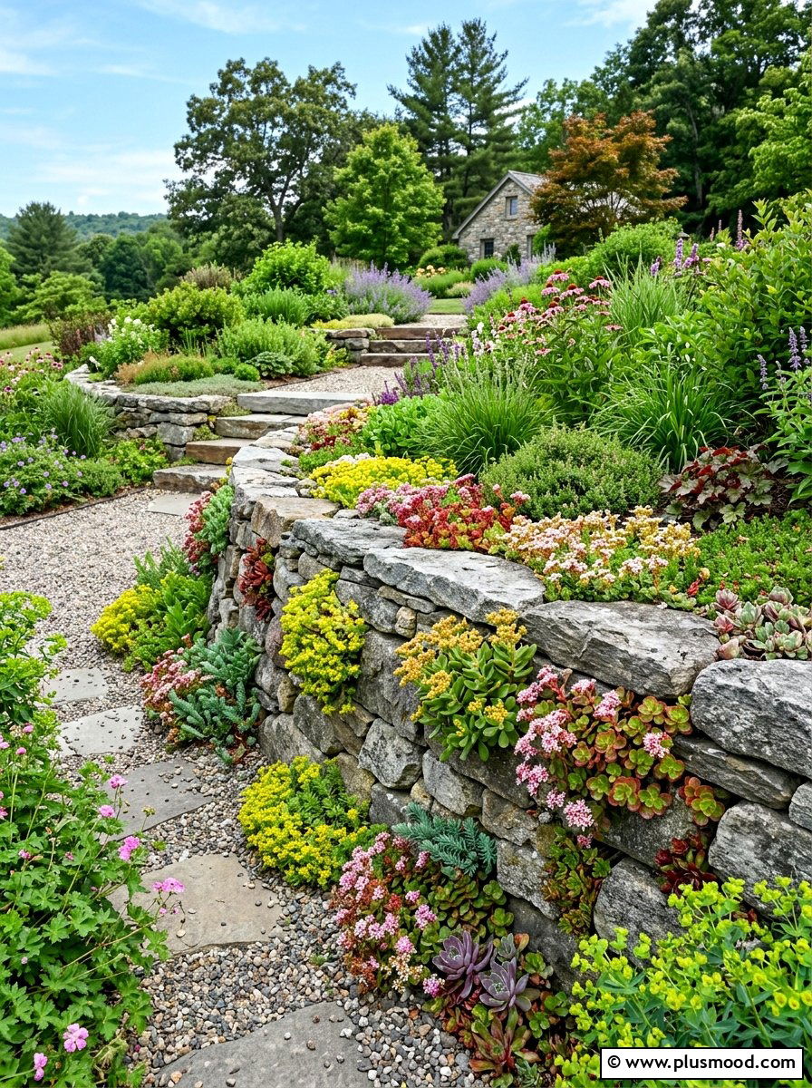 Native Sedum Rock Wall - 25 summer native plant landscaping ideas
