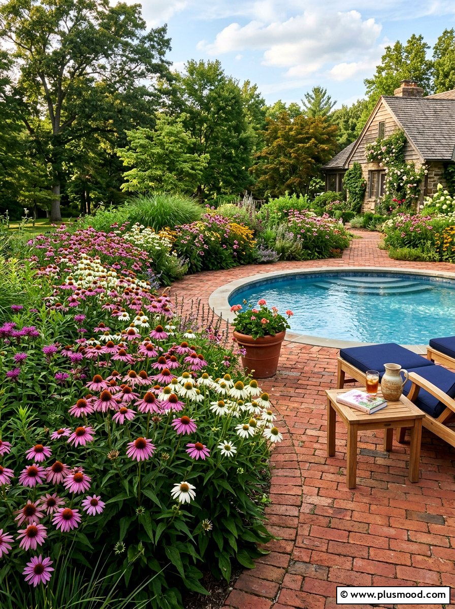 Native coneflower pool perimeter - 25 pool landscaping ideas with native plants