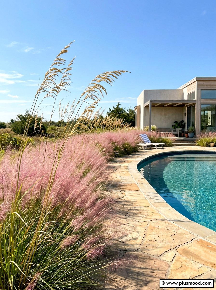 Native grass pool border - 25 pool landscaping ideas for saltwater pools