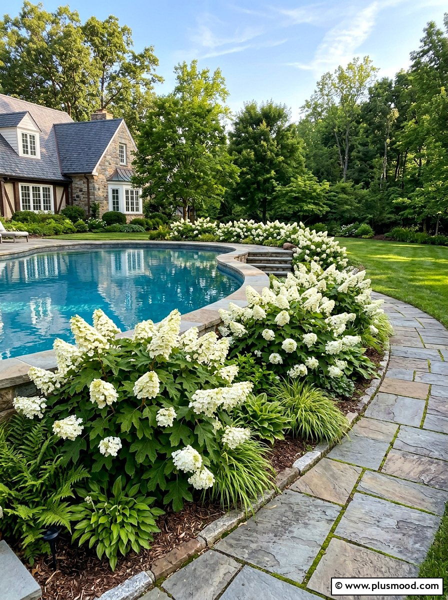 Native hydrangea pool flower bed - 25 pool landscaping ideas with native plants