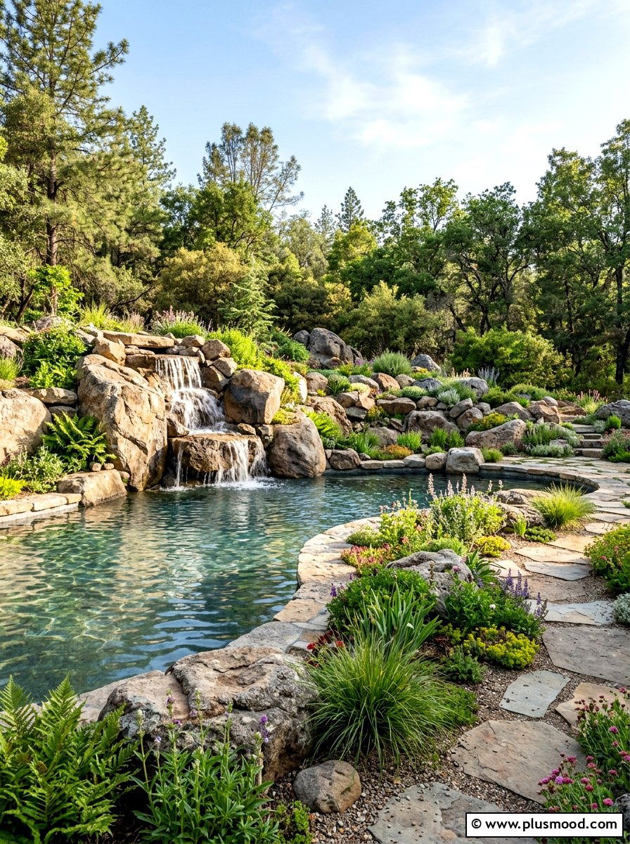 Native rock garden pool surround - 25 pool landscaping ideas with native plants
