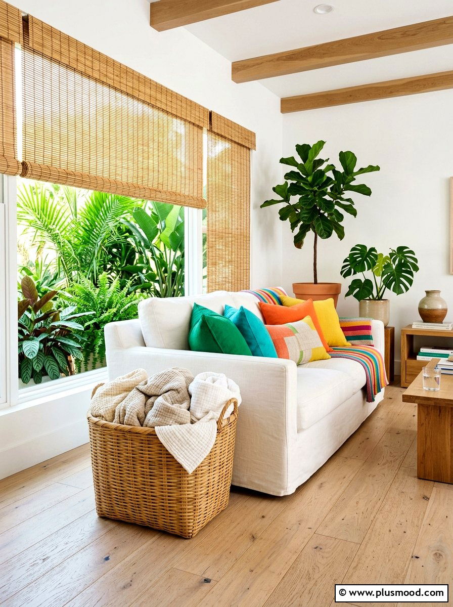 Natural Bamboo Basket Light Airy Room - 25 summer blanket basket ideas for living room