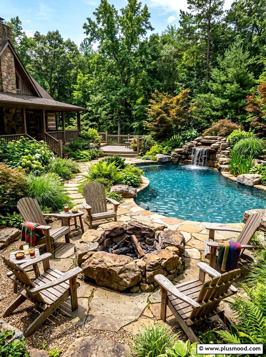 Natural Boulder Fire Pit - 25 summer poolside fire feature ideas
