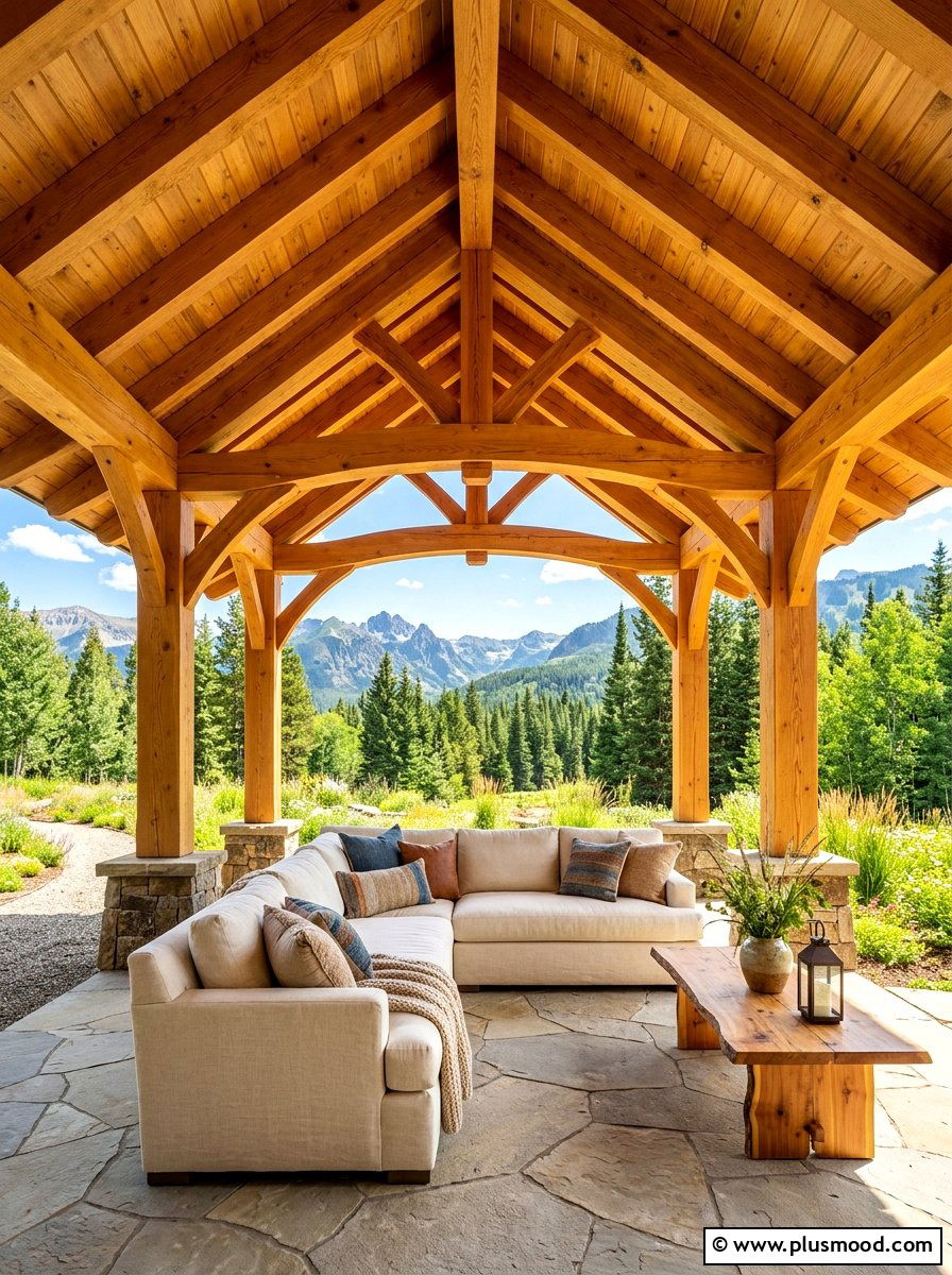 Natural Cedar Wood Pavilion - 25 summer covered patio ideas