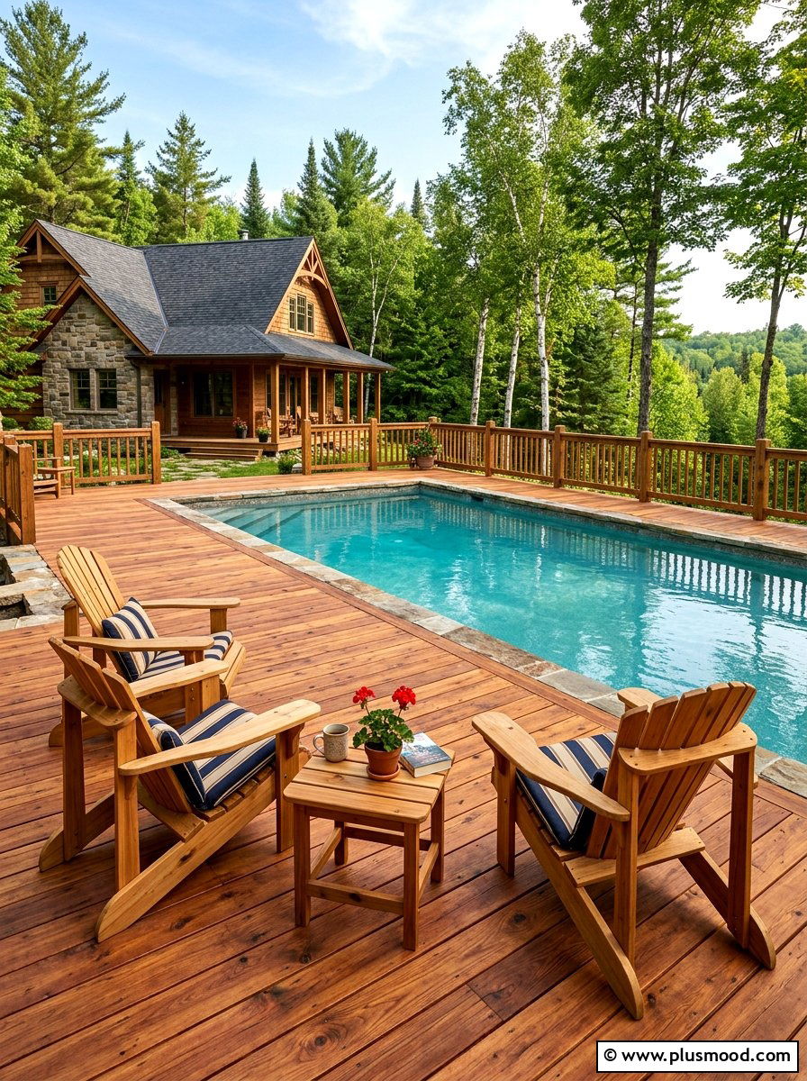 Natural Cedar Wood Pool Deck - 25 summer deck around pool ideas