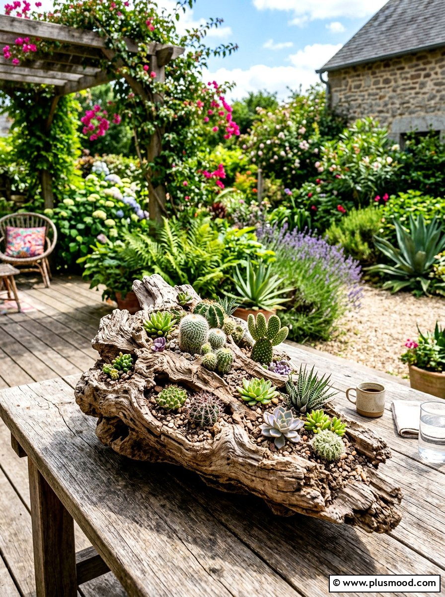 Natural Driftwood Cactus Planter - 25 summer cactus planter ideas