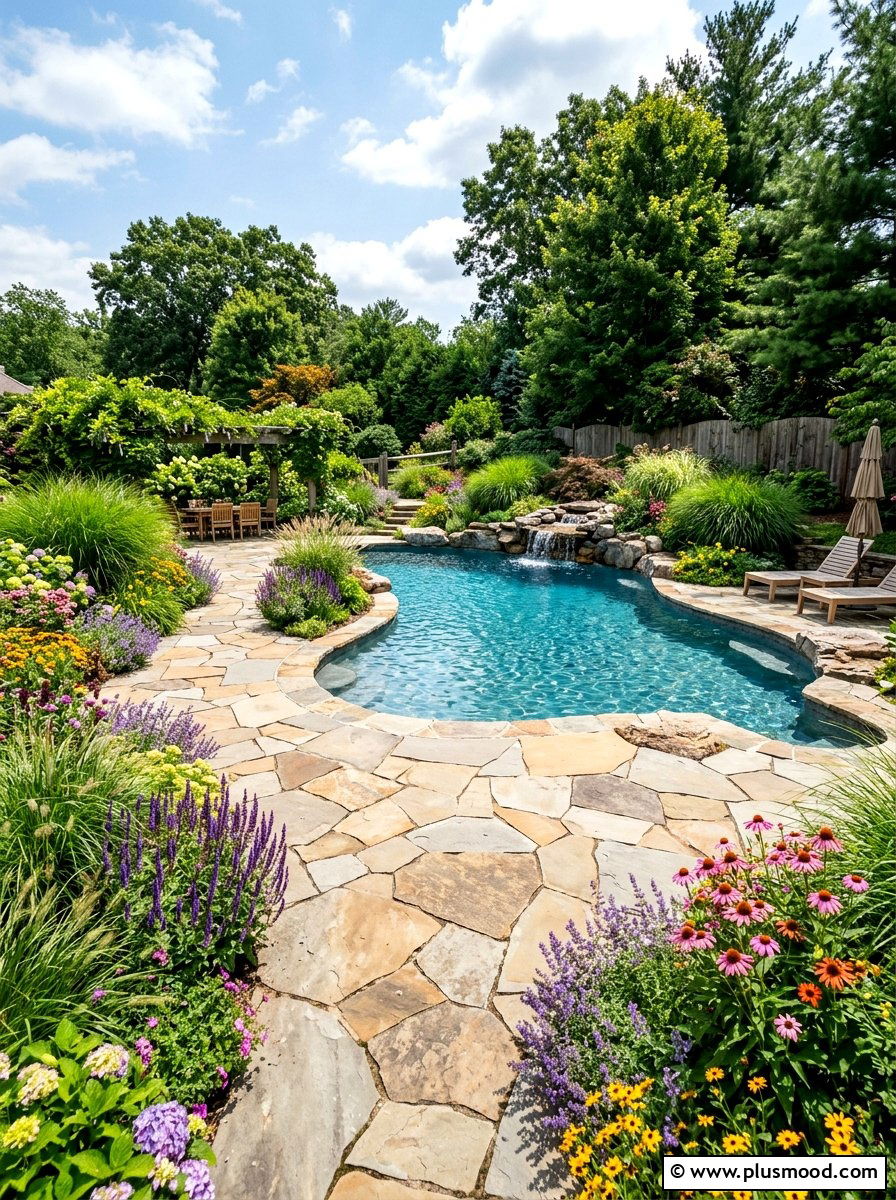 Natural Flagstone Pool Deck - 25 pool landscaping ideas with flagstone