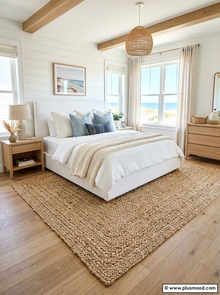 Natural Jute Rug Coastal Bedroom - 25 summer coastal farmhouse bedroom ideas