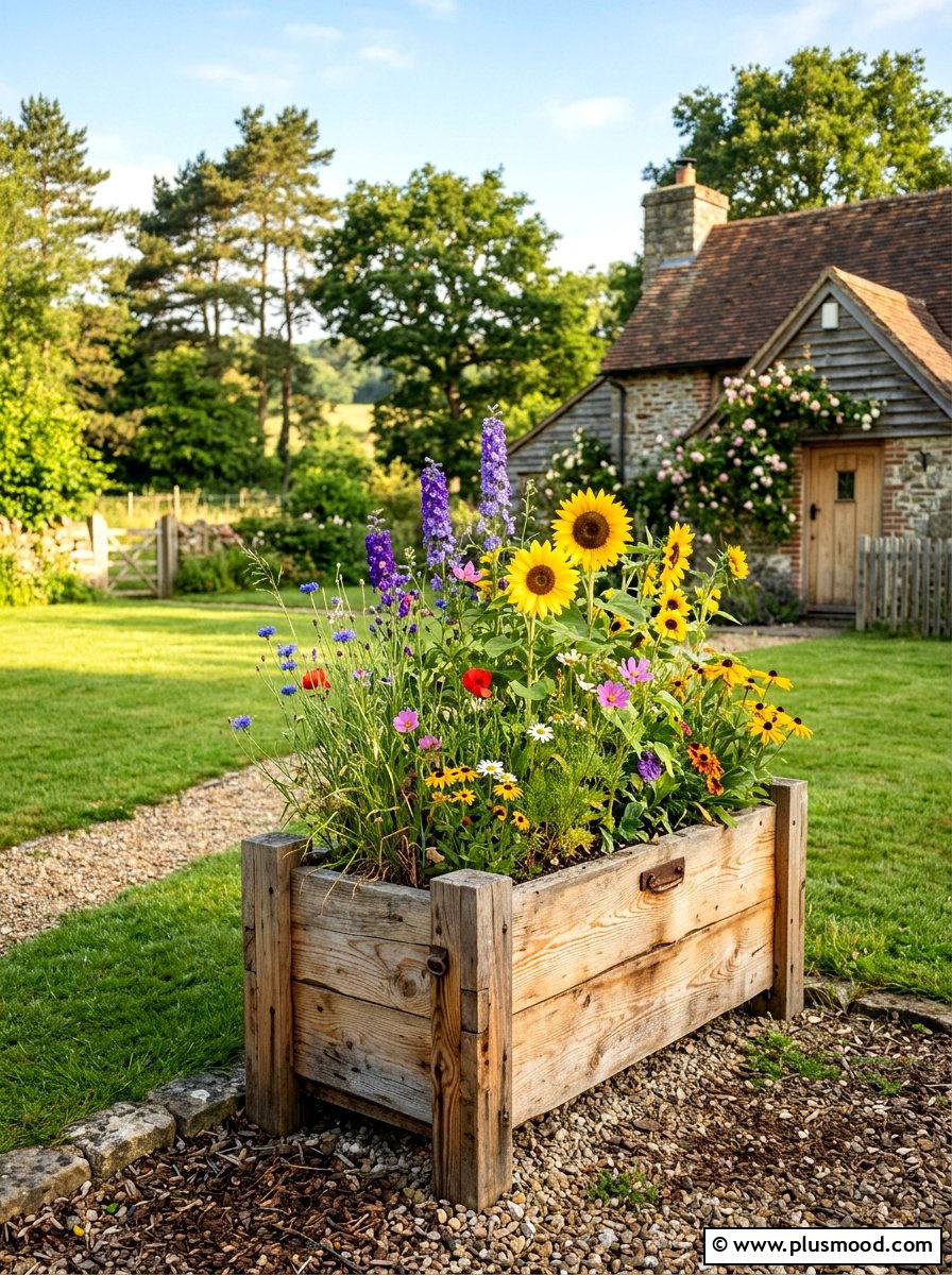 Natural Pine Planter - 25 small backyard ideas with wooden planter