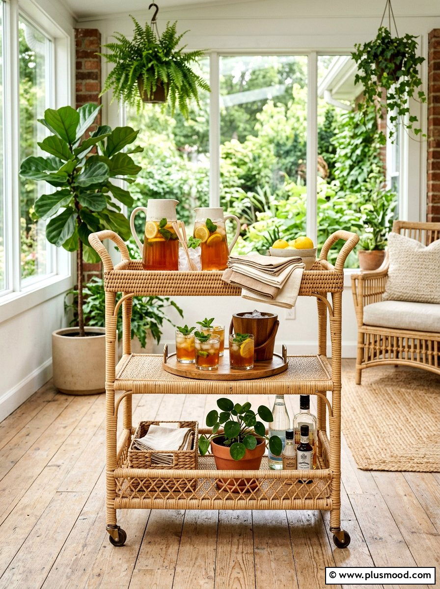 Natural Rattan Bar Cart - 25 summer bar cart styling ideas for summer