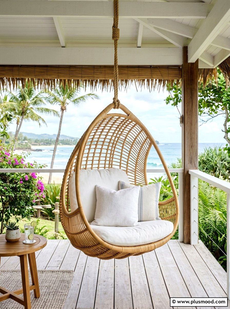 Natural Rattan Hanging Seat - 25 summer backyard swing ideas