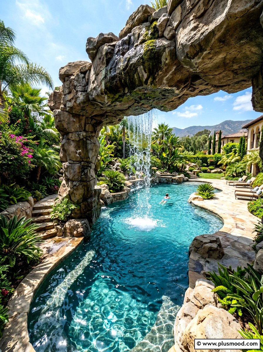 Natural Rock Grotto - 25 pool landscaping ideas with rocks