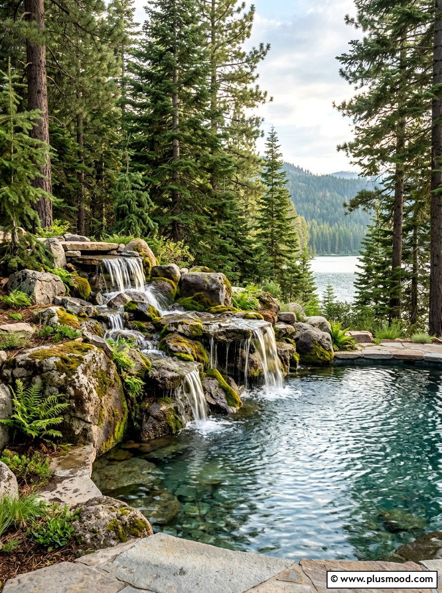 Natural Rock Lakefront Pool Waterfall - 25 pool landscaping ideas for lakefront homes