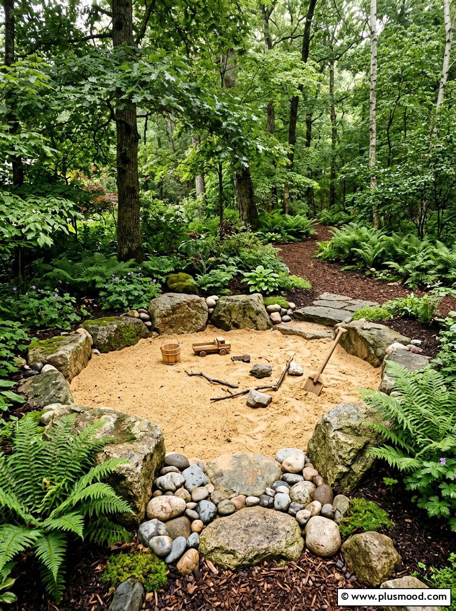 Natural Rock Sandbox - 25 small backyard ideas with sandbox