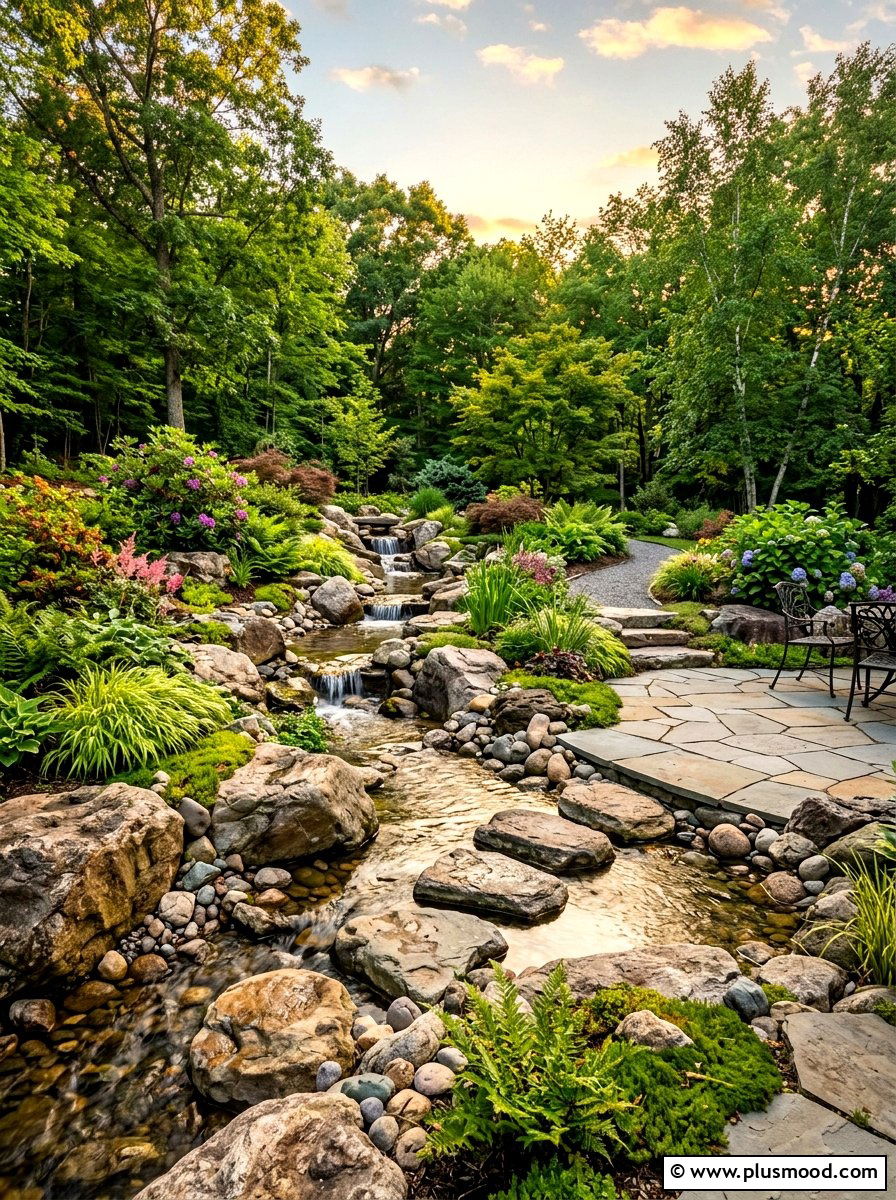 Natural Rock Stream - 25 summer patio ideas with water feature