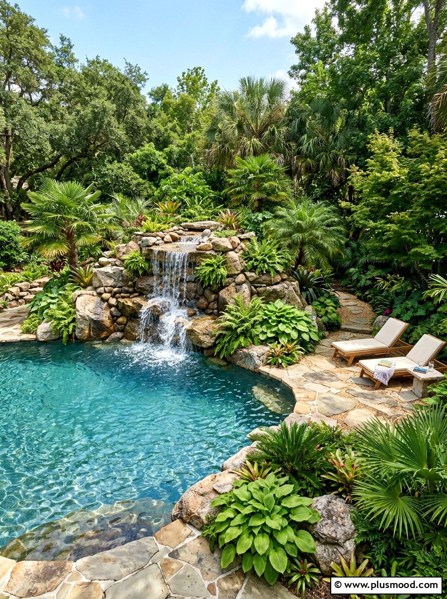 Natural Rock Waterfall - 25 pool landscaping ideas with water features