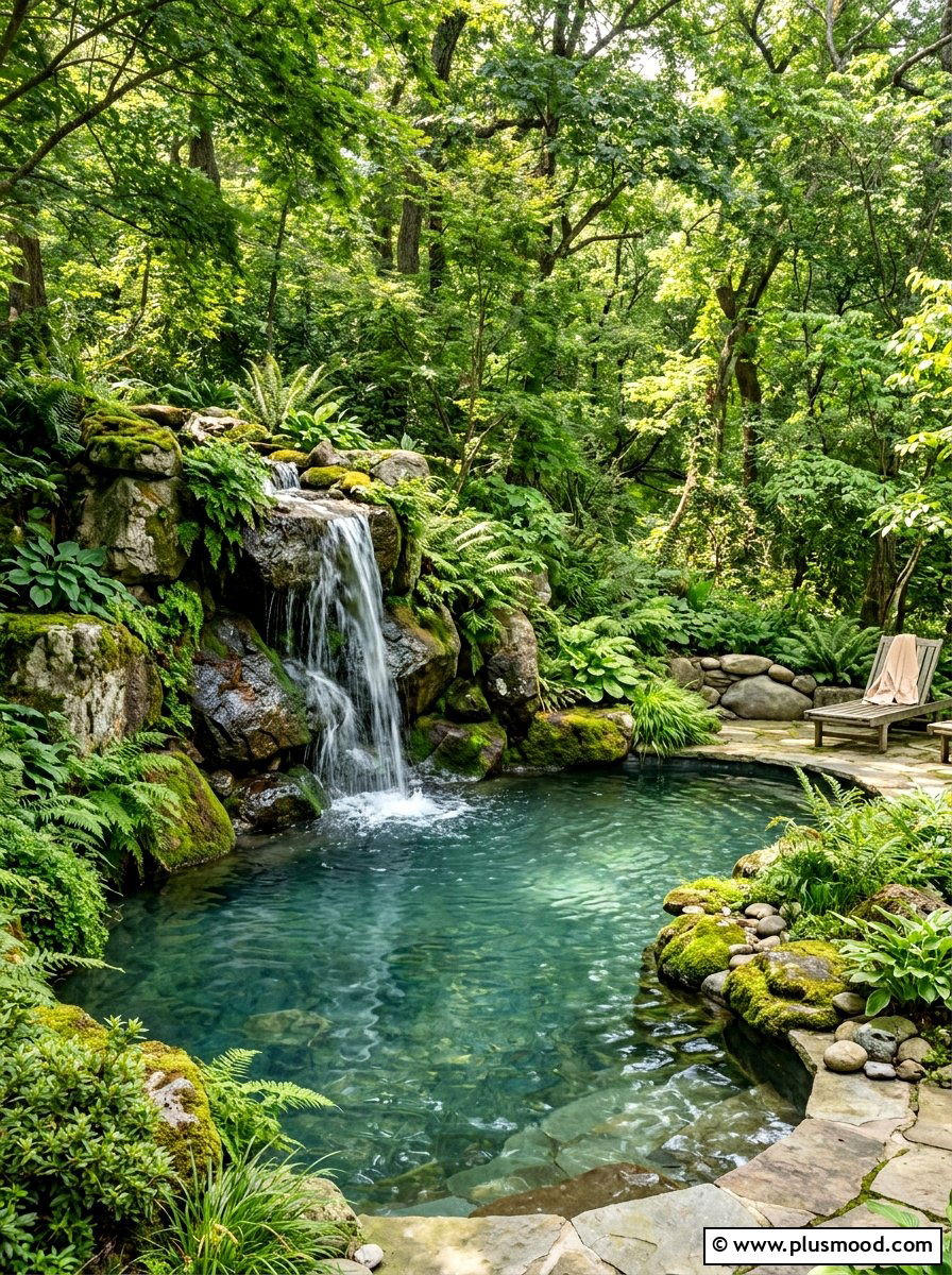 Natural Rock Waterfall Shaded Pool - 25 pool landscaping ideas for shaded backyards