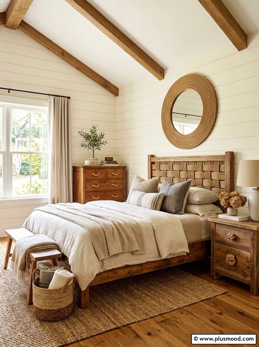 Natural Rope Detail Farmhouse Bedroom - 25 summer coastal farmhouse bedroom ideas