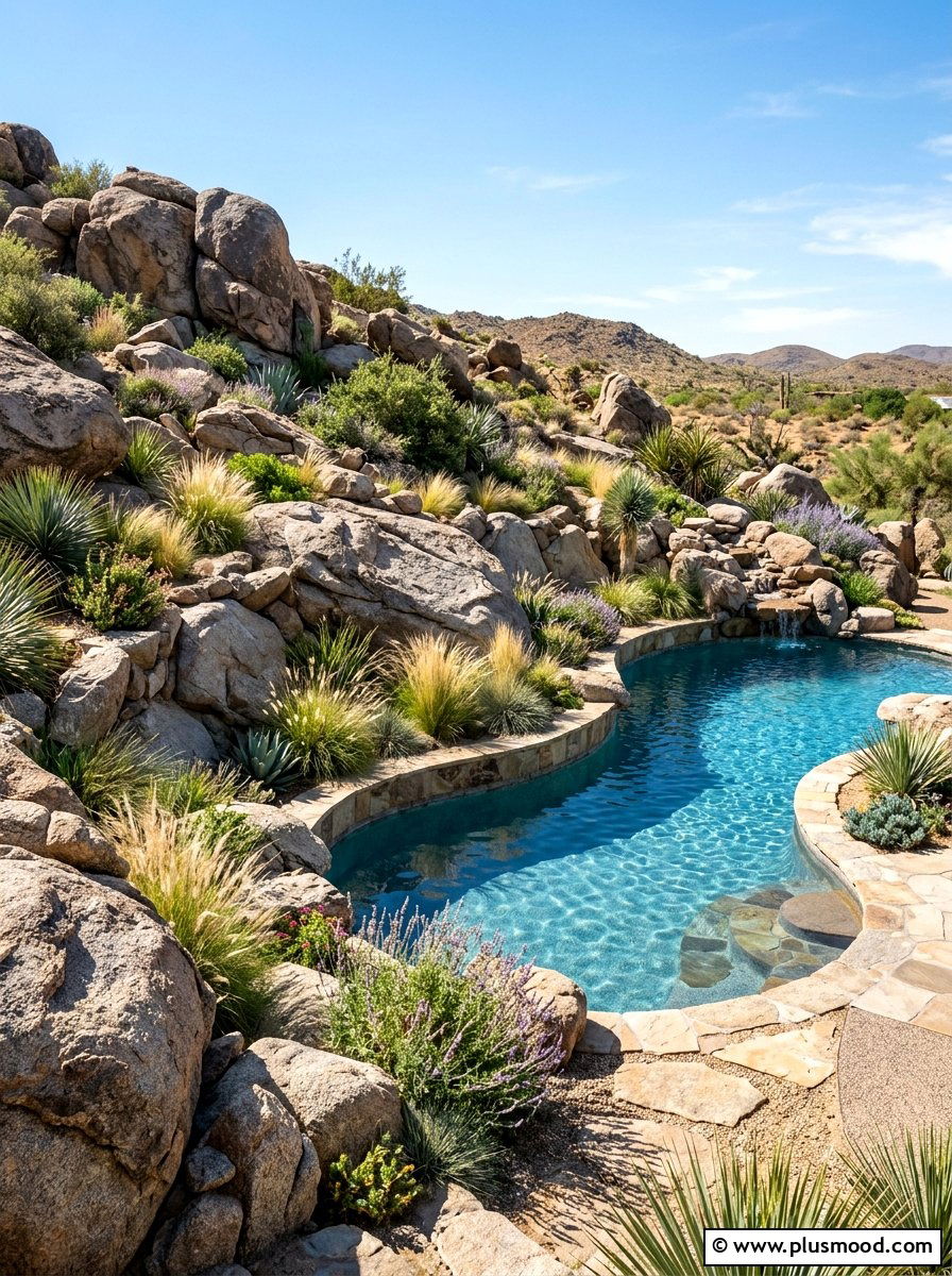 Natural Stone Boulders - 25 pool landscaping ideas for sloped yards