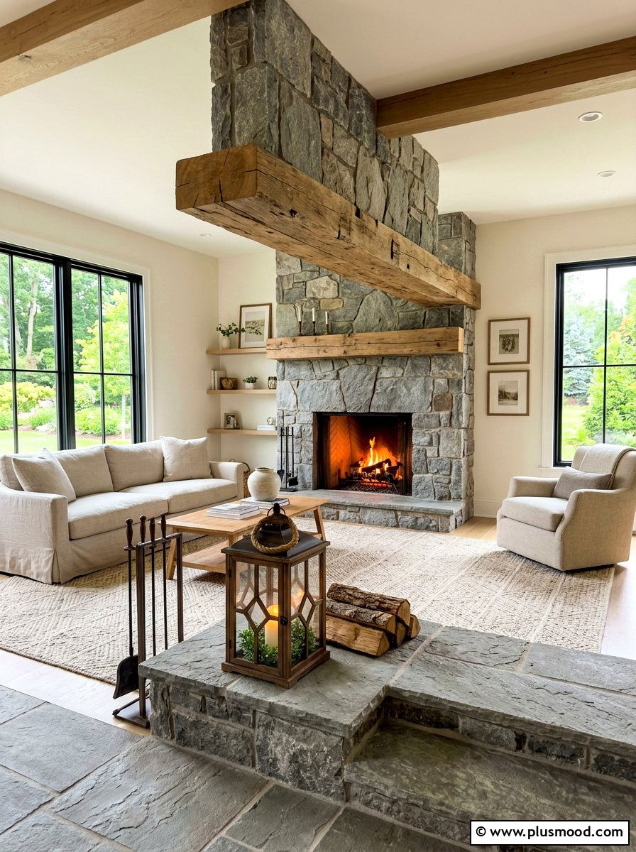 Natural Stone Fireplace Hearth - 25 summer rustic decor ideas