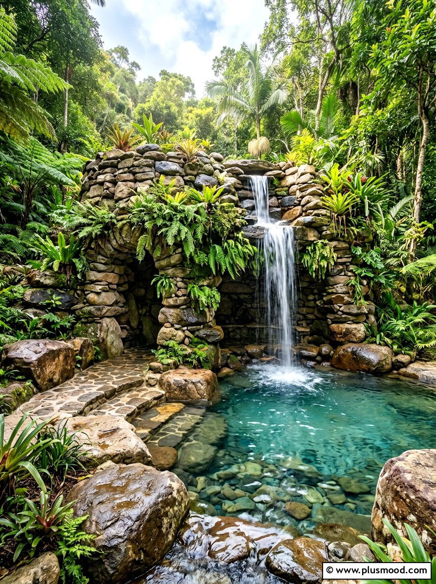 Natural Stone Grotto - 25 pool landscaping ideas for zen style