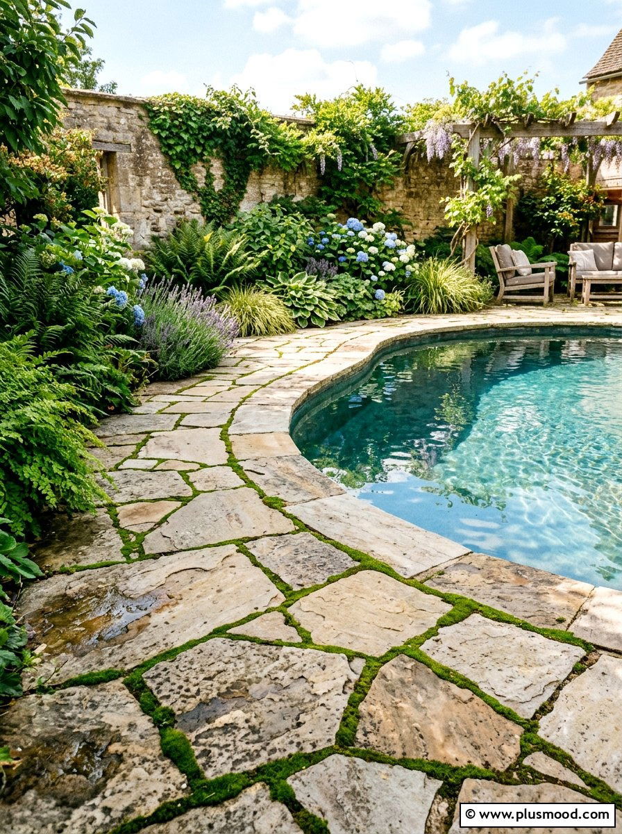 Natural Stone Pavers - 25 pool landscaping ideas for courtyard pools