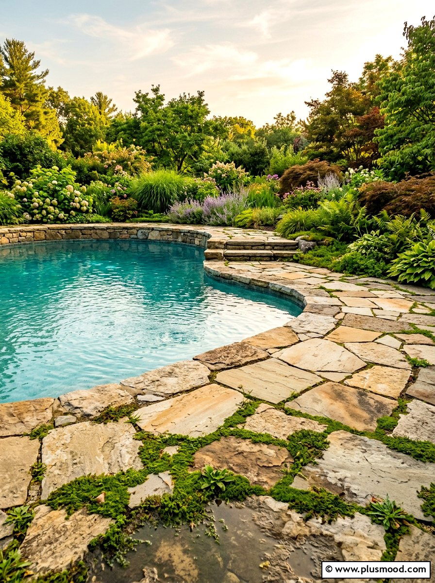 Natural Stone Pool Surround - 25 summer farmhouse pool area ideas