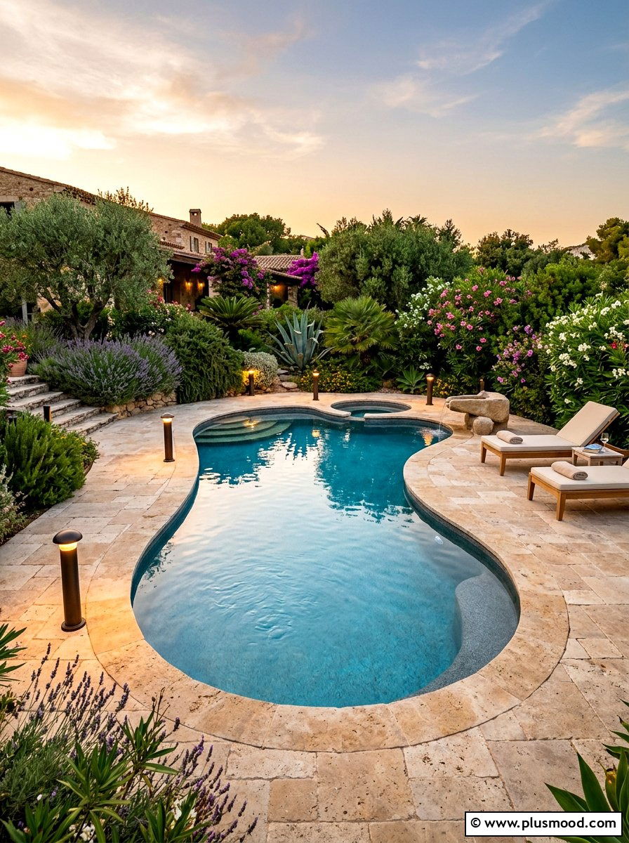Natural Stone Pool - 25 pool landscaping ideas with lighting