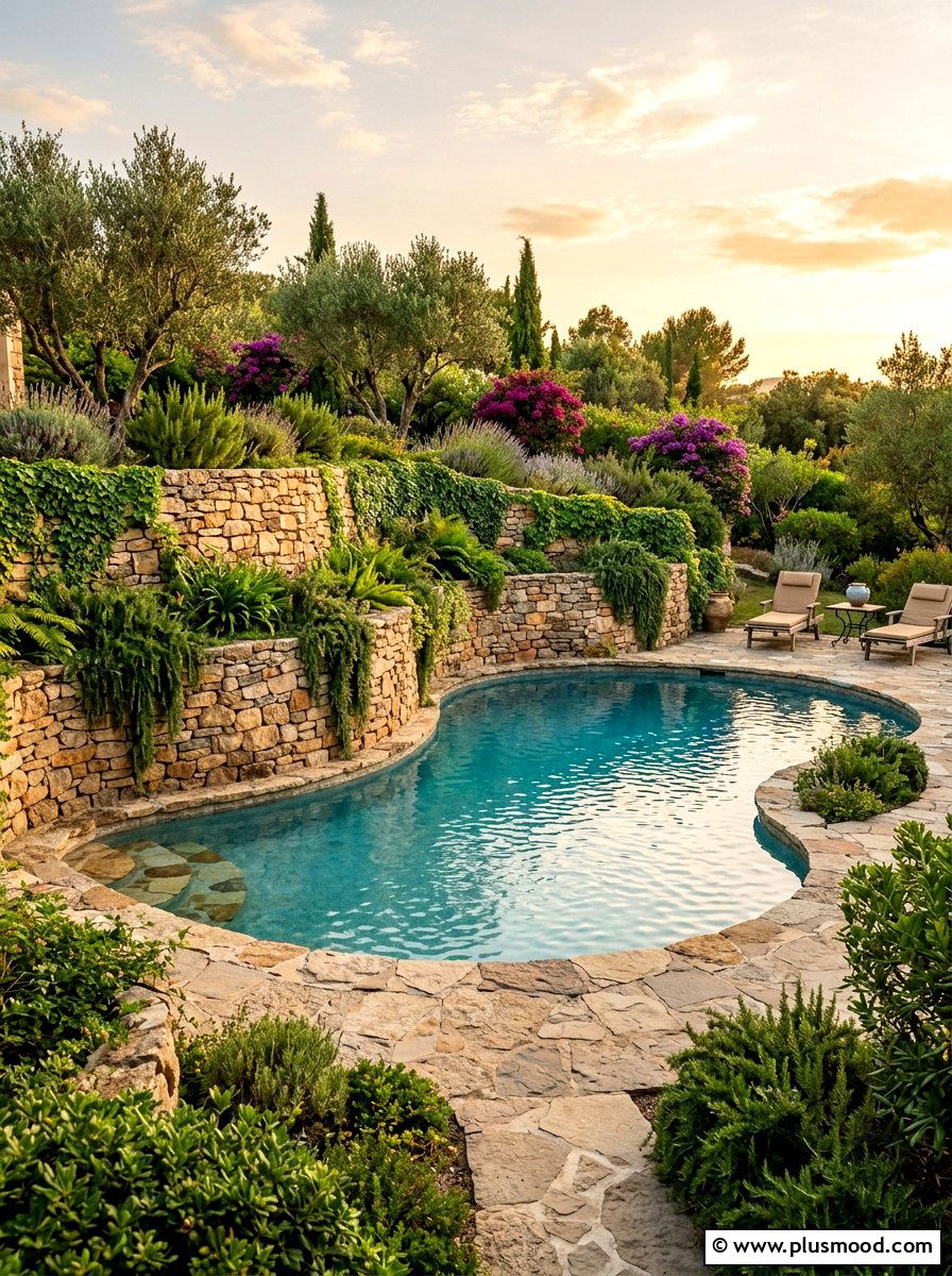 Natural Stone Retaining Wall - 25 pool landscaping ideas with raised garden beds
