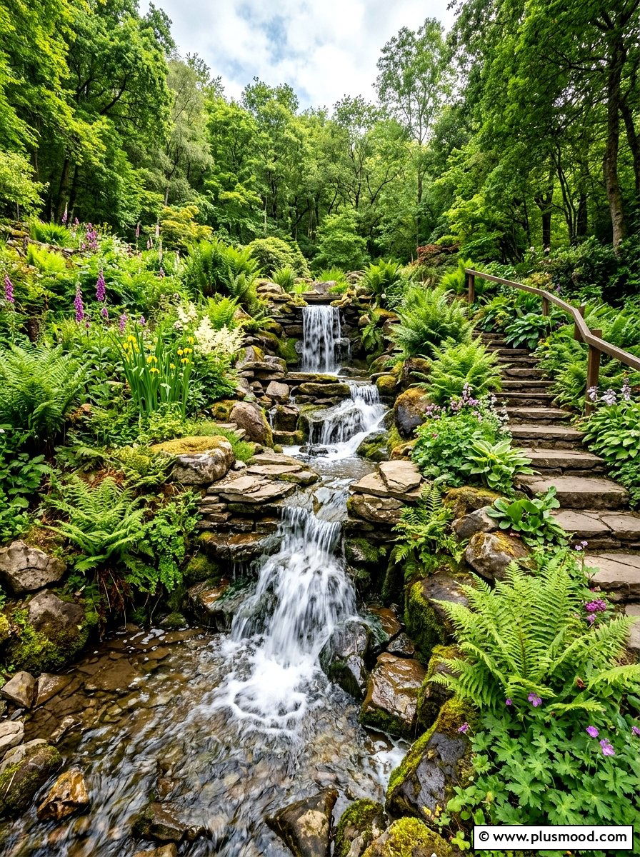 Natural Waterfall With Stones - 25 outdoor garden decor ideas with water features