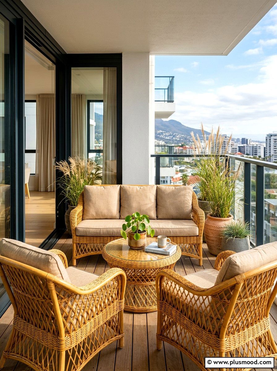 Natural Wicker Seating Area - 25 summer coastal balcony ideas