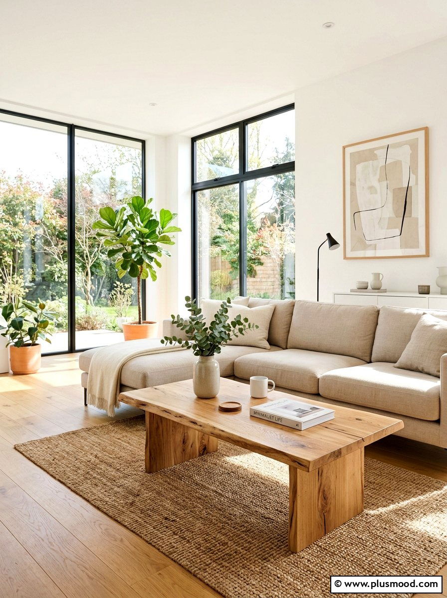 Natural Wood Coffee Table - 25 summer neutral decor ideas