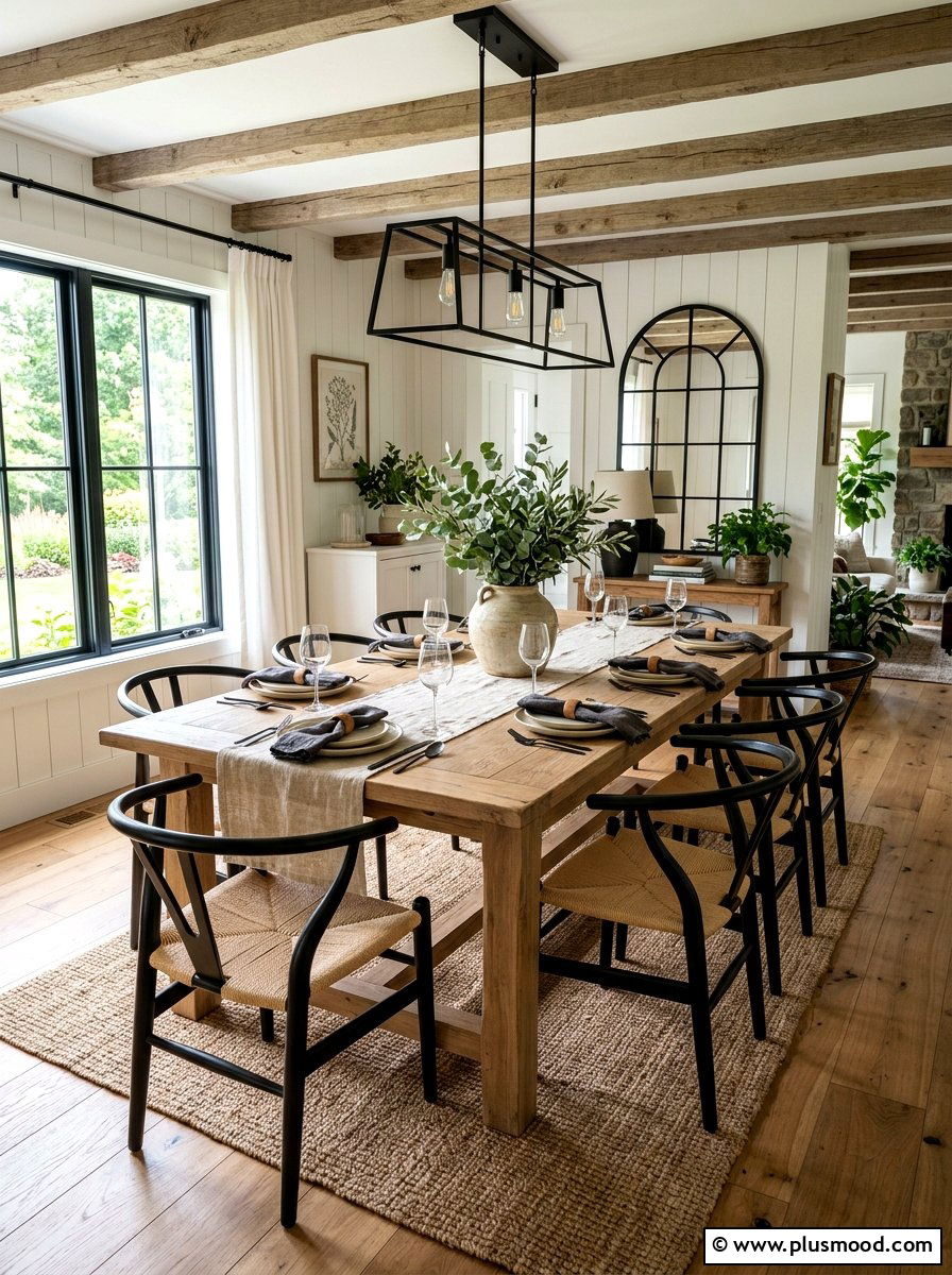 Natural Wood Dining Room - 25 summer farmhouse decor ideas
