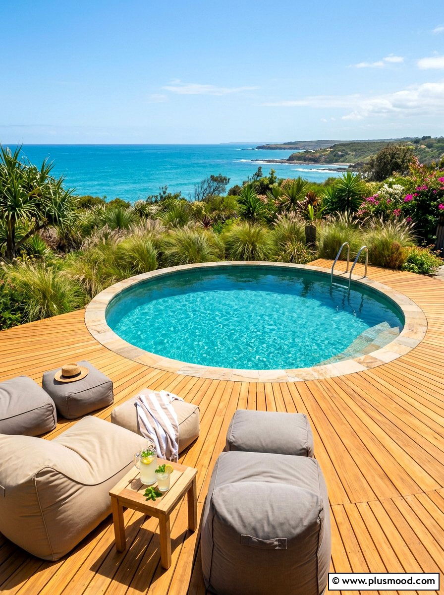 Natural Wood Pool Decking - 25 summer coastal pool area ideas