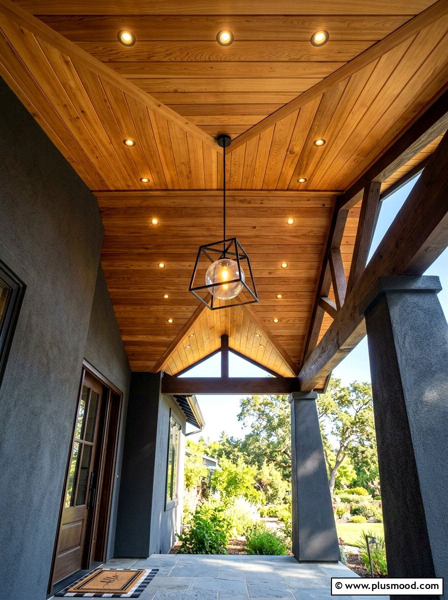 Natural Wood Porch Ceiling - 25 summer modern front porch ideas