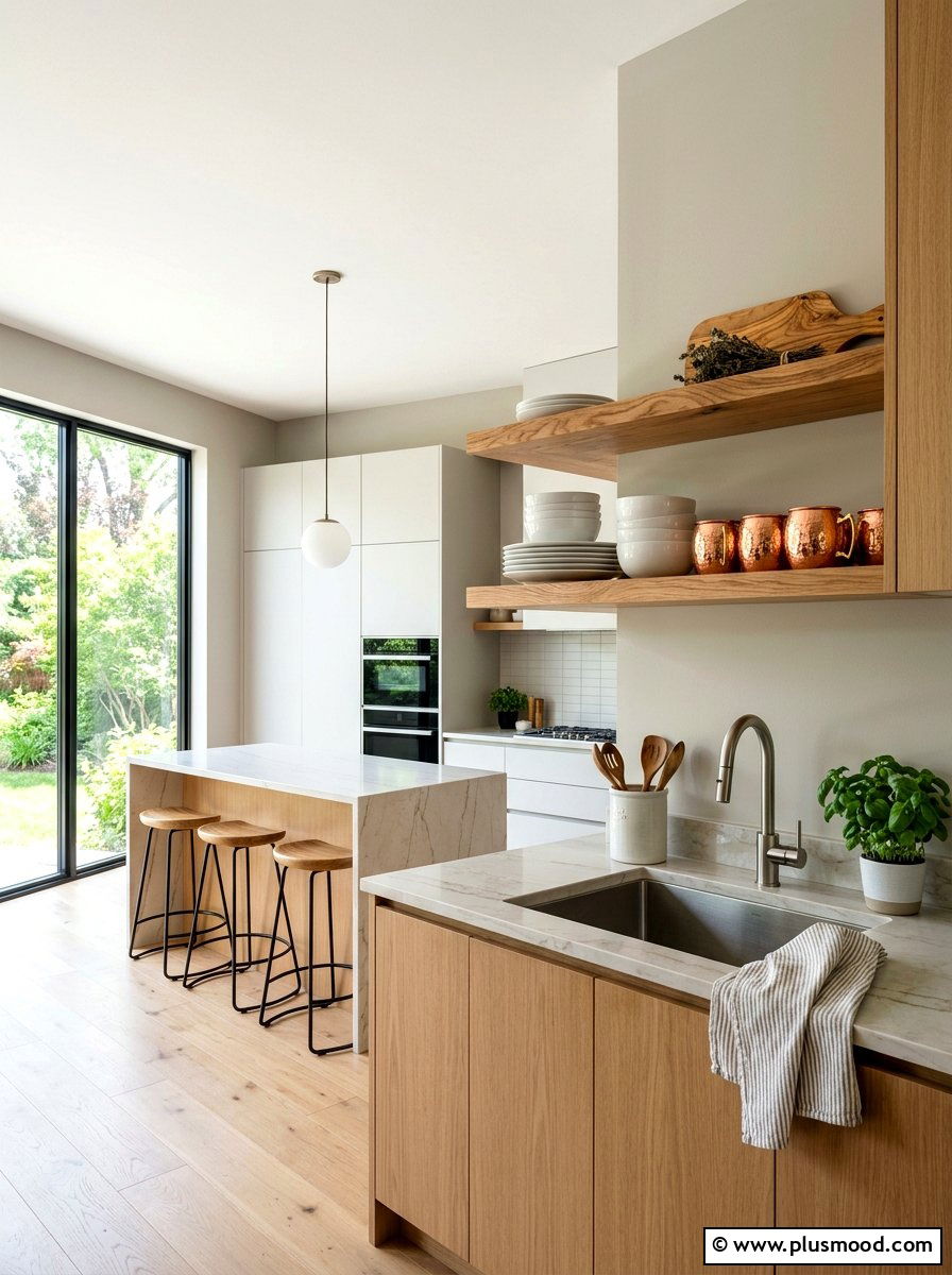 Natural Wood Shelf - 25 summer to fall kitchen decor ideas