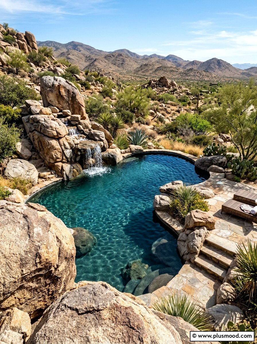 Natural boulder accents - 25 pool landscaping ideas for desert climates