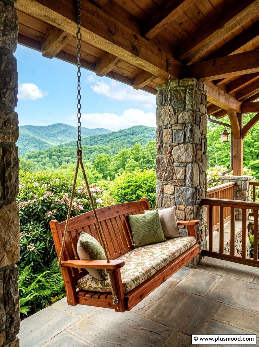 Natural cedar porch swing - 25 summer porch swing curb appeal ideas