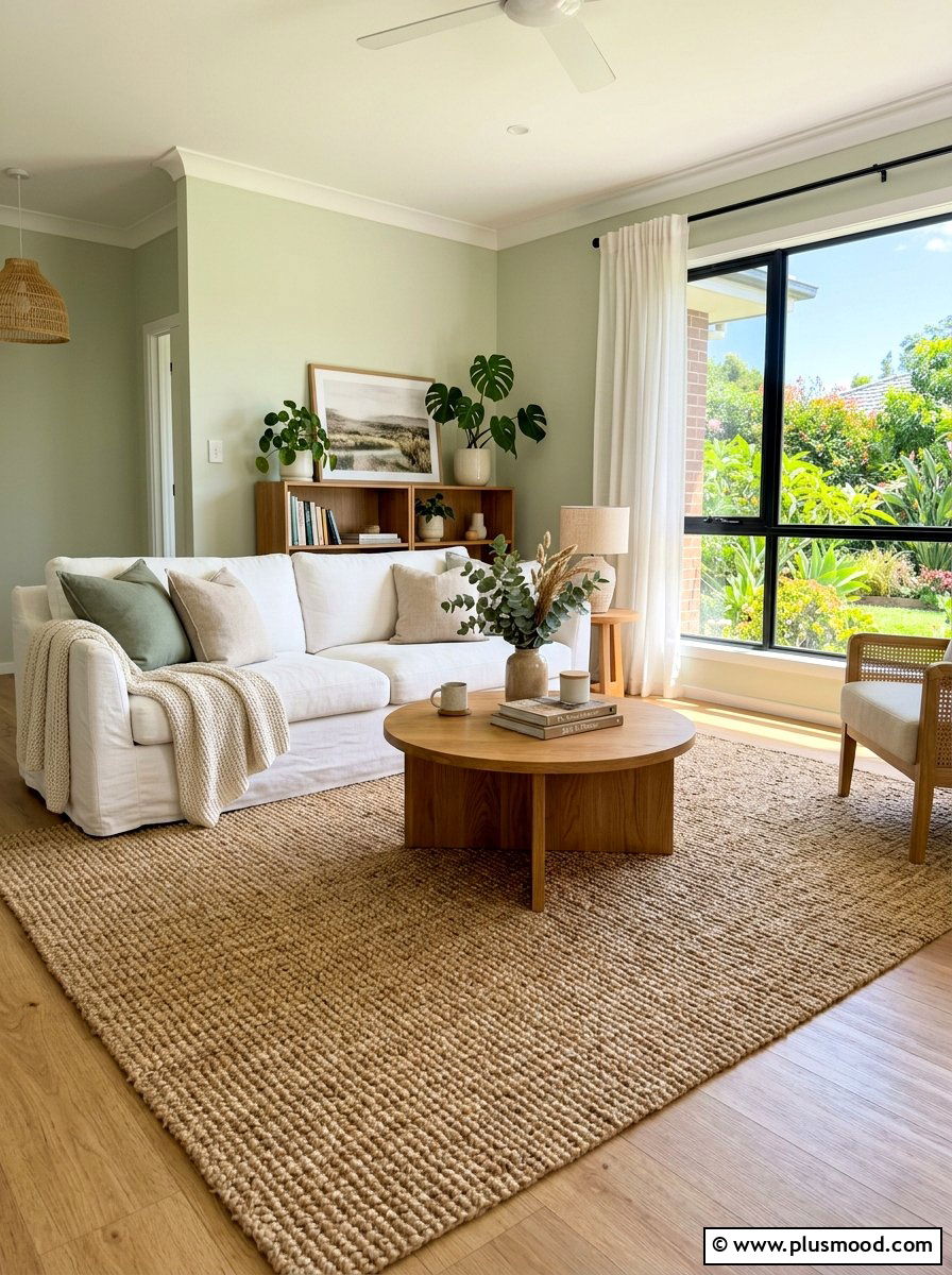 Natural jute area rug living space - 25 summer French country summer decor ideas