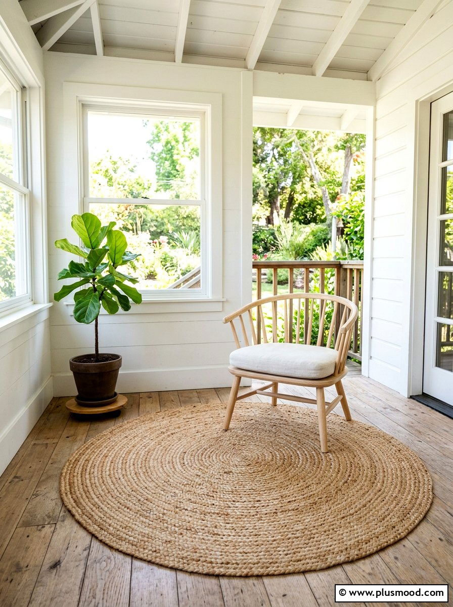 Natural jute rug - 25 summer porch corner decor ideas