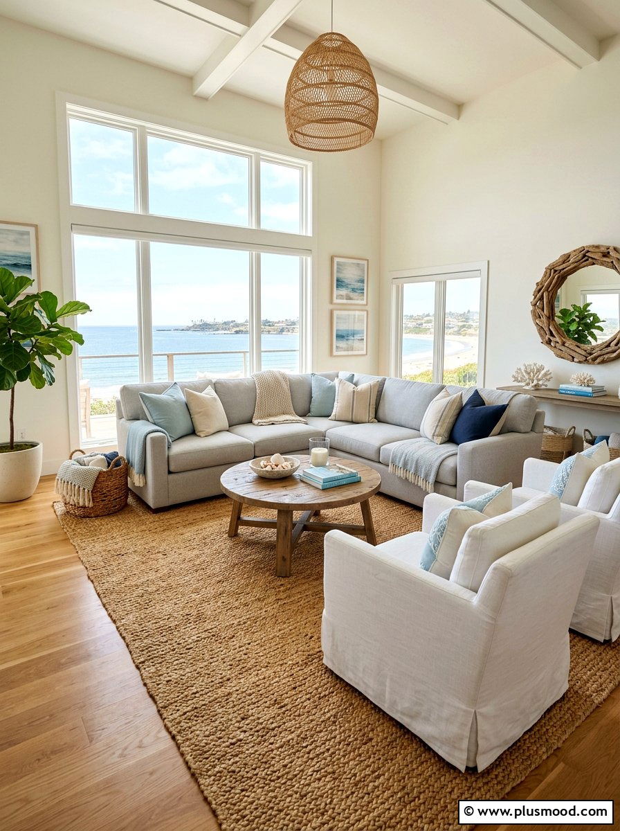 Natural jute rug coastal living room - 25 summer coastal living room ideas