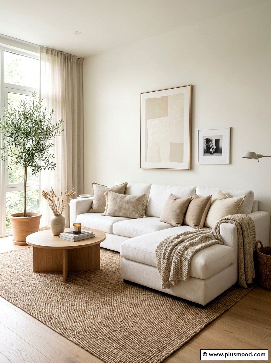 Natural linen neutral sofa set - 25 summer throw pillow ideas for living room