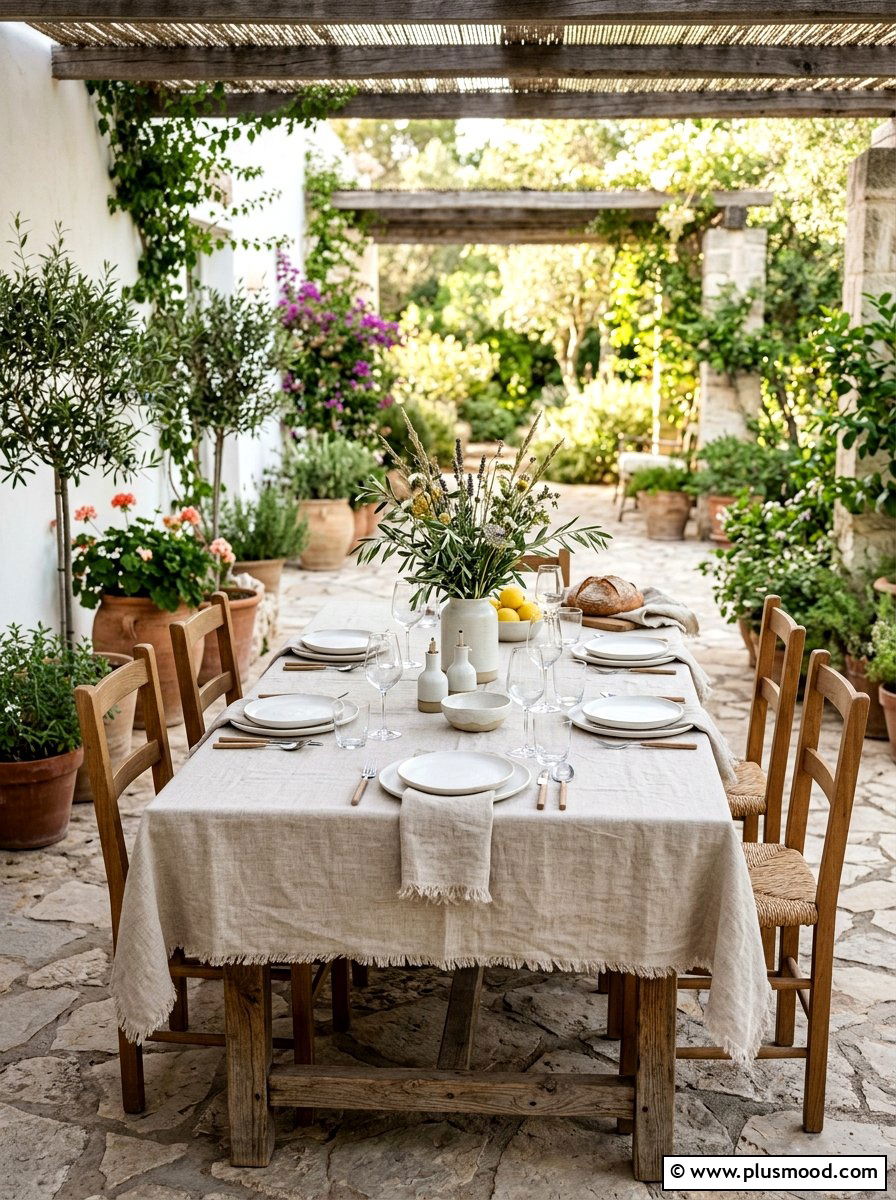 Natural linen summer table - 25 summer dinner party table ideas