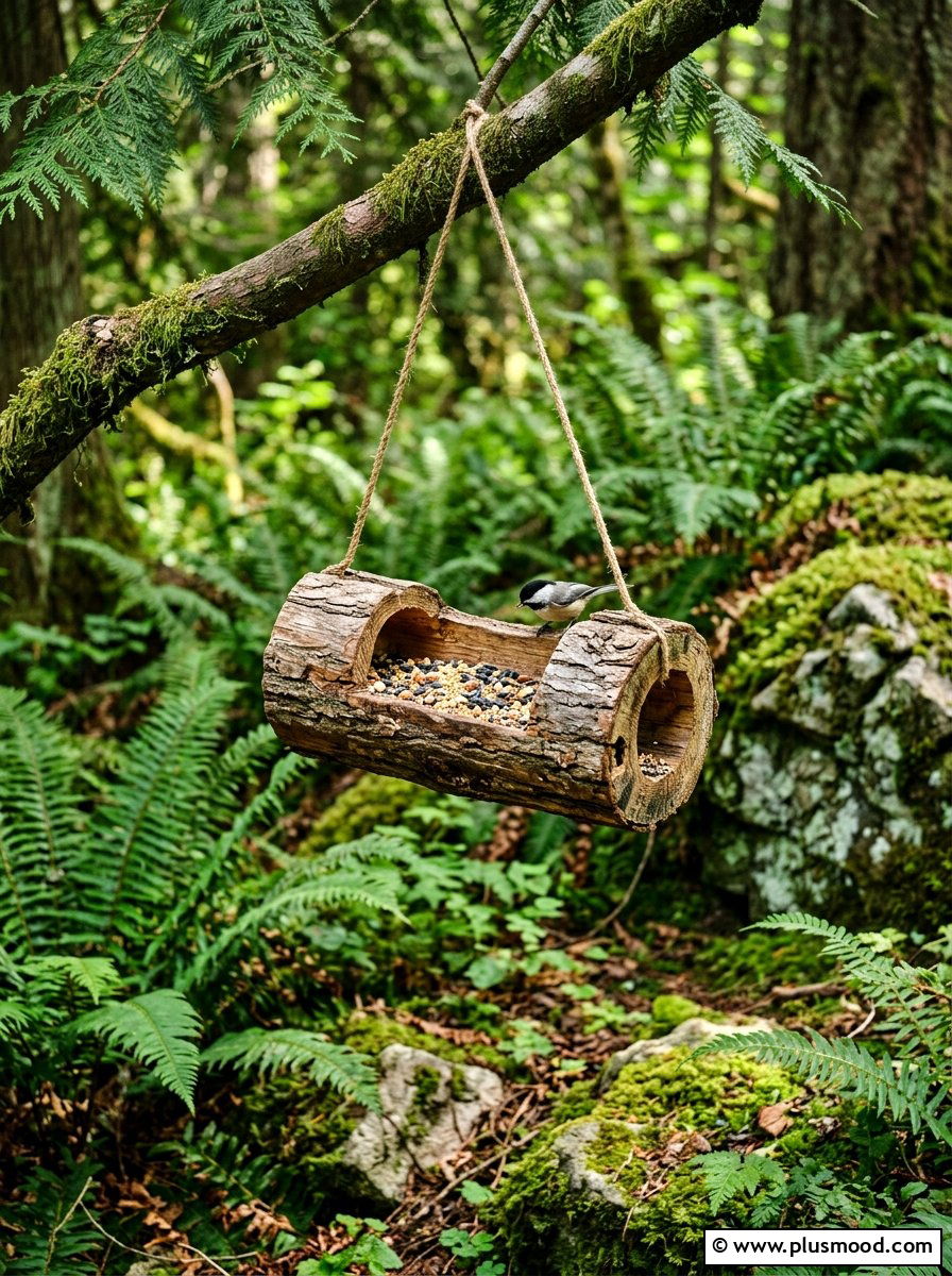 Natural log bird feeder - 25 small backyard ideas with bird feeders