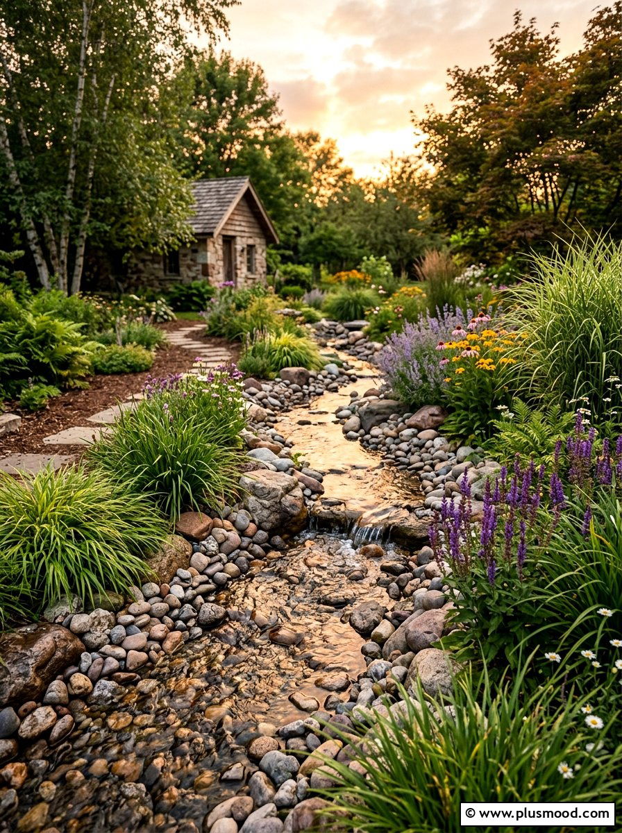 Natural pebble brook - 25 small backyard ideas with water feature